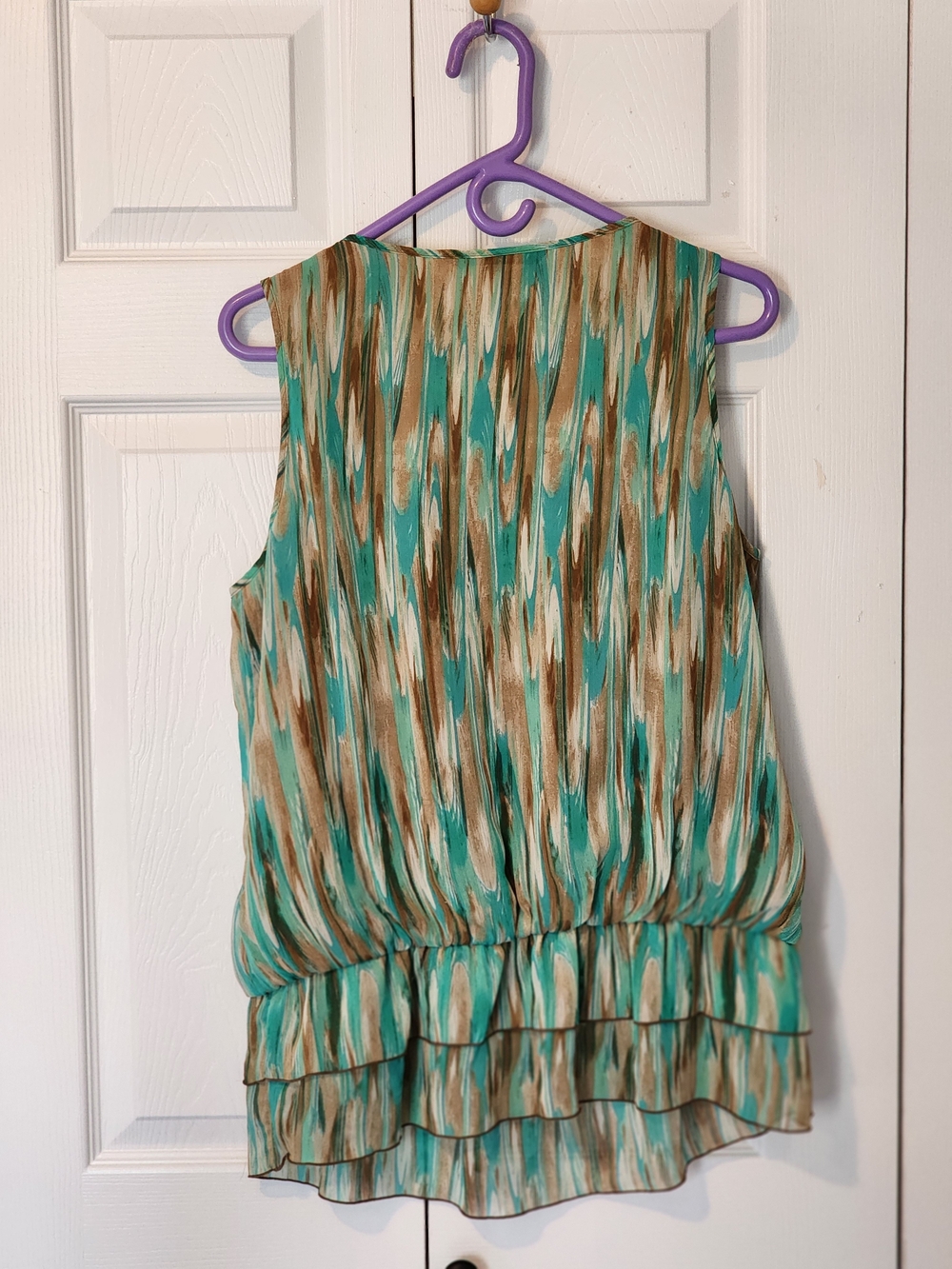 Signature by Larry Levine Teal Tan Beaded V-Neck Sleeveless Lined Top PTP 22" - Picture 6 of 11